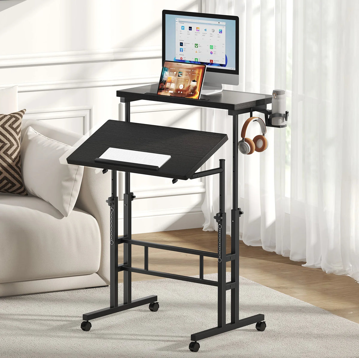 MCQ 23.6 Inch Rolling Standing Computer Desk Mobile Ergonomic Height Adjustable Computer Desk Corner Gaming Desk Gaming Table for Home Office Use Workstation