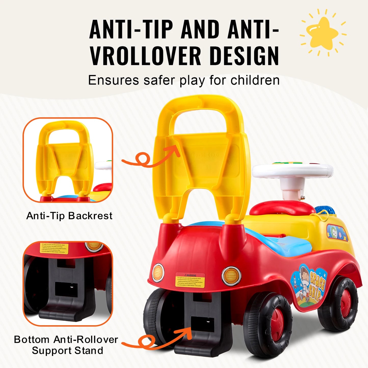SucceBuy Push Ride On Car With Music And Steering Wheel
