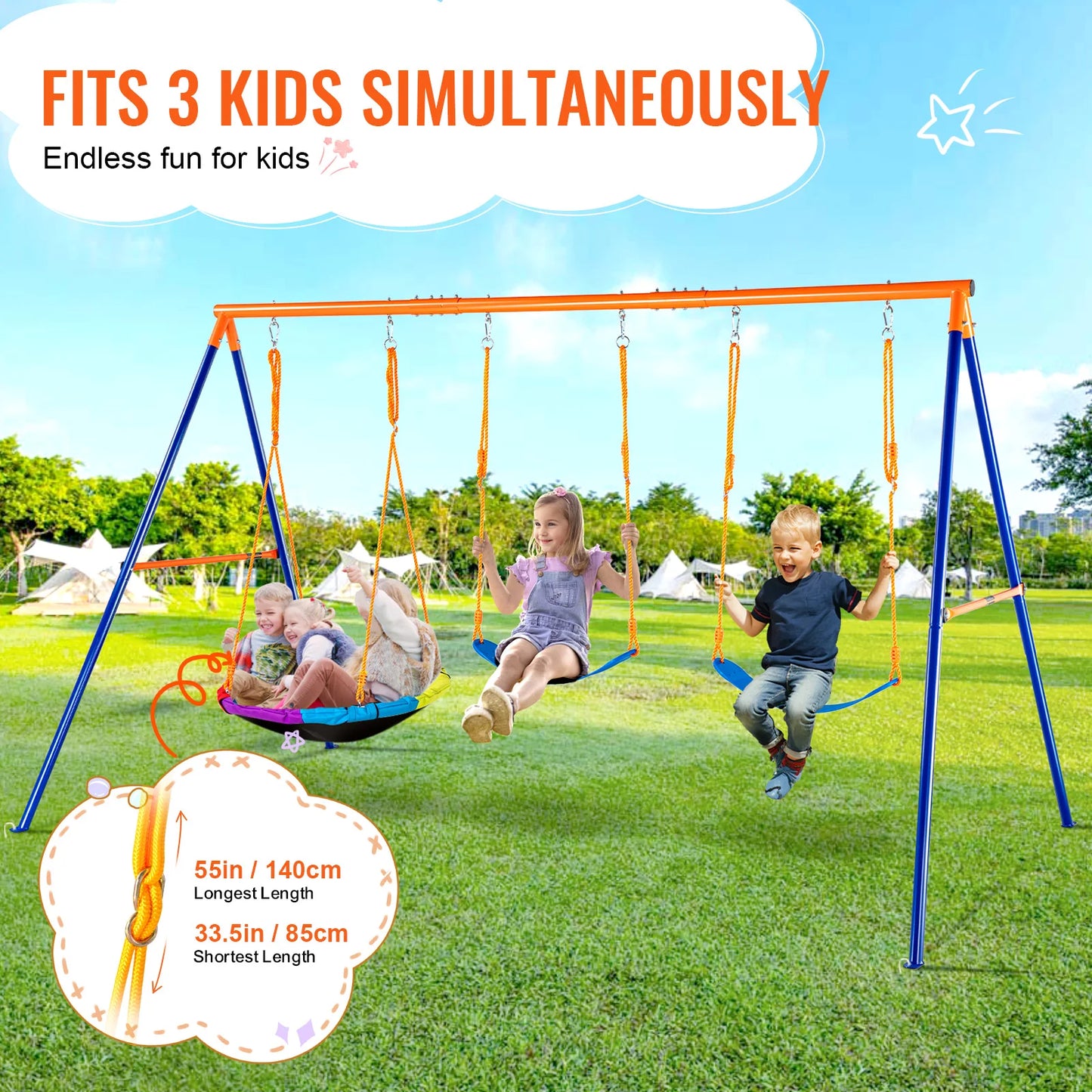 SucceBuy Outdoor Swing Set With Saucer And Belt Seats