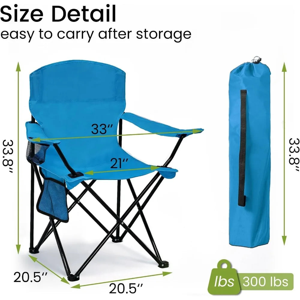 Lightweight folding camp chair high back 300lbs capacity cup holder side storage portable beach picnic sport