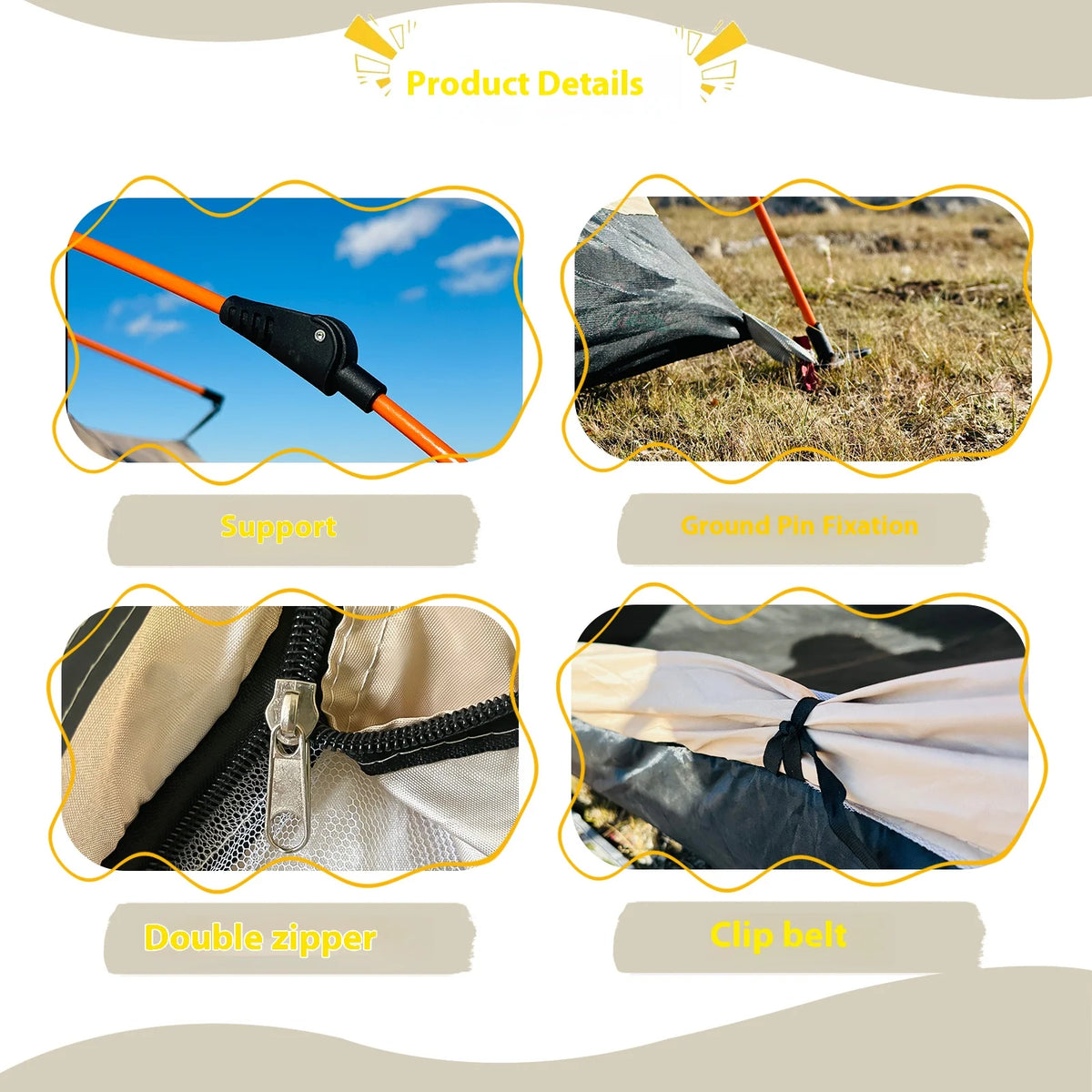 PAKICETUS Instant Pop Up Dome Tent 2-4 Person Easy Setup Polyester Fiber Portable Outdoor Tent Misty Gray Quicksand Gold For Camping Hiking Road Trips Backyard Picnic