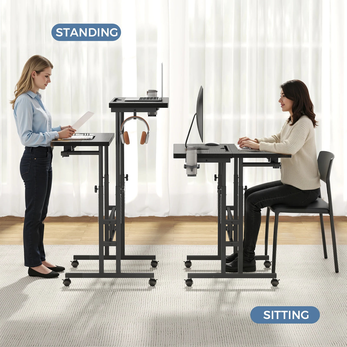 MCQ 23.6 Inch Rolling Standing Computer Desk Mobile Ergonomic Height Adjustable Computer Desk Corner Gaming Desk Gaming Table for Home Office Use Workstation