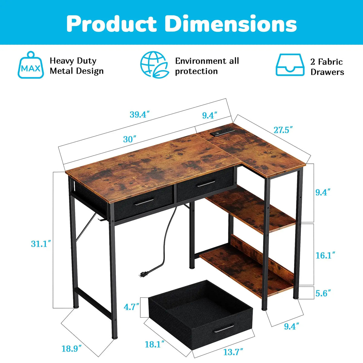 HiMISS Reversible L Shaped Gaming Desk With Drawers And Shelves