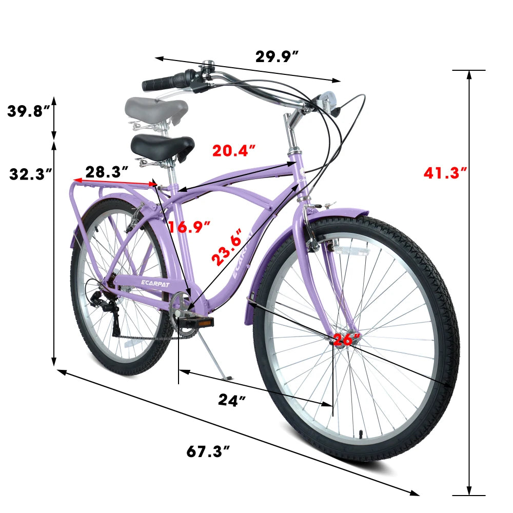Beach Cruiser Bicycle With Steel Frame And 7 Speed Gearing