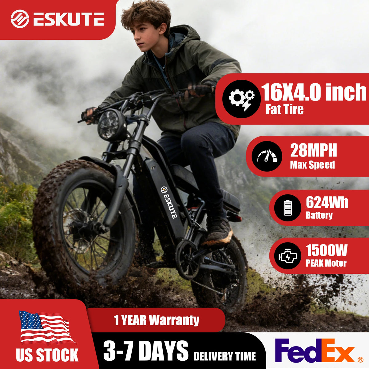 ESKUTE V100 Electric Dirt Bike With 750W Motor Dual Suspension