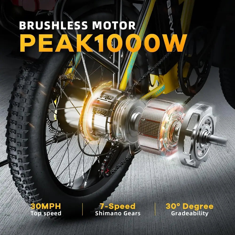 Cybervelo 1000W Electric Bike for Adults 48V 20.8Ah Large Removable Battery Foldable 20 Inch Fat Tire Urban Commuting Mars700