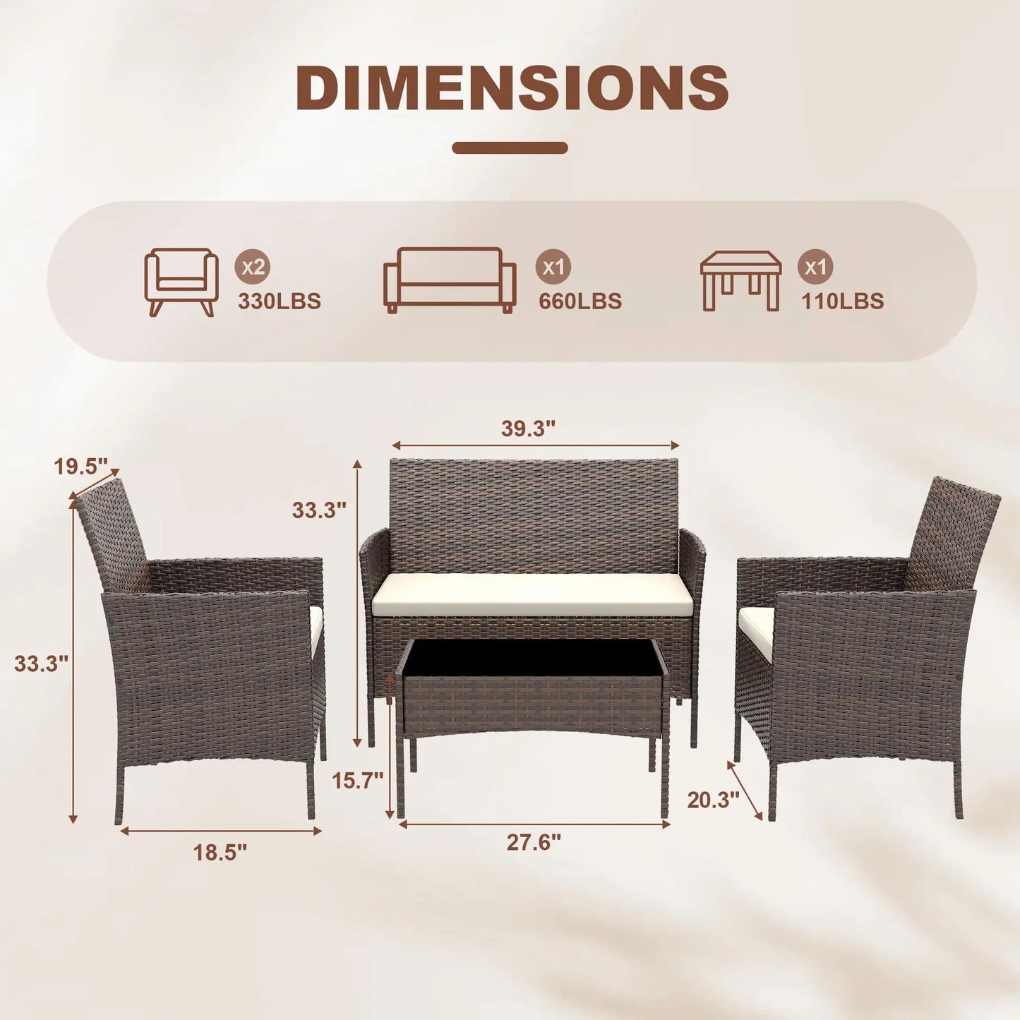 HiMISS 4 Piece Outdoor Rattan Bistro Set With Cushioned Sofa