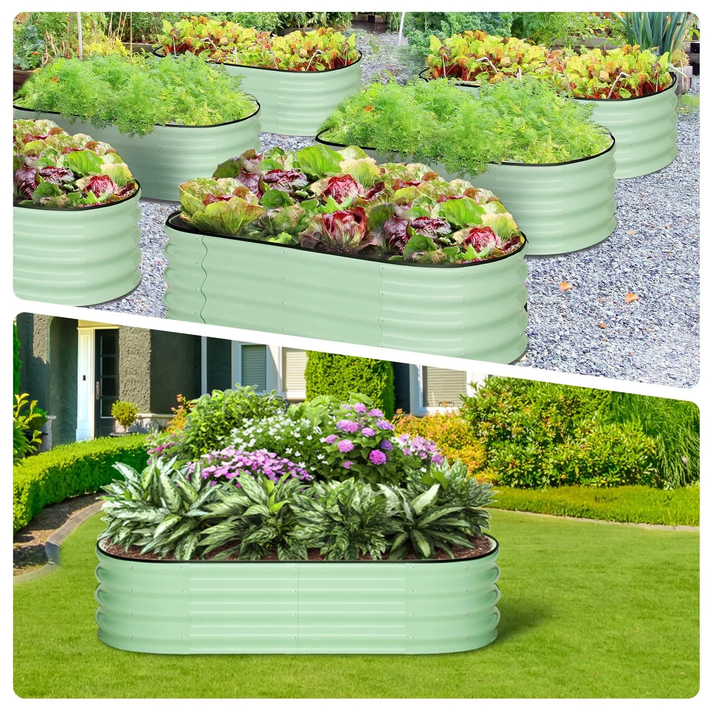 HiMISS Galvanized Steel Oval Raised Garden Bed Planter
