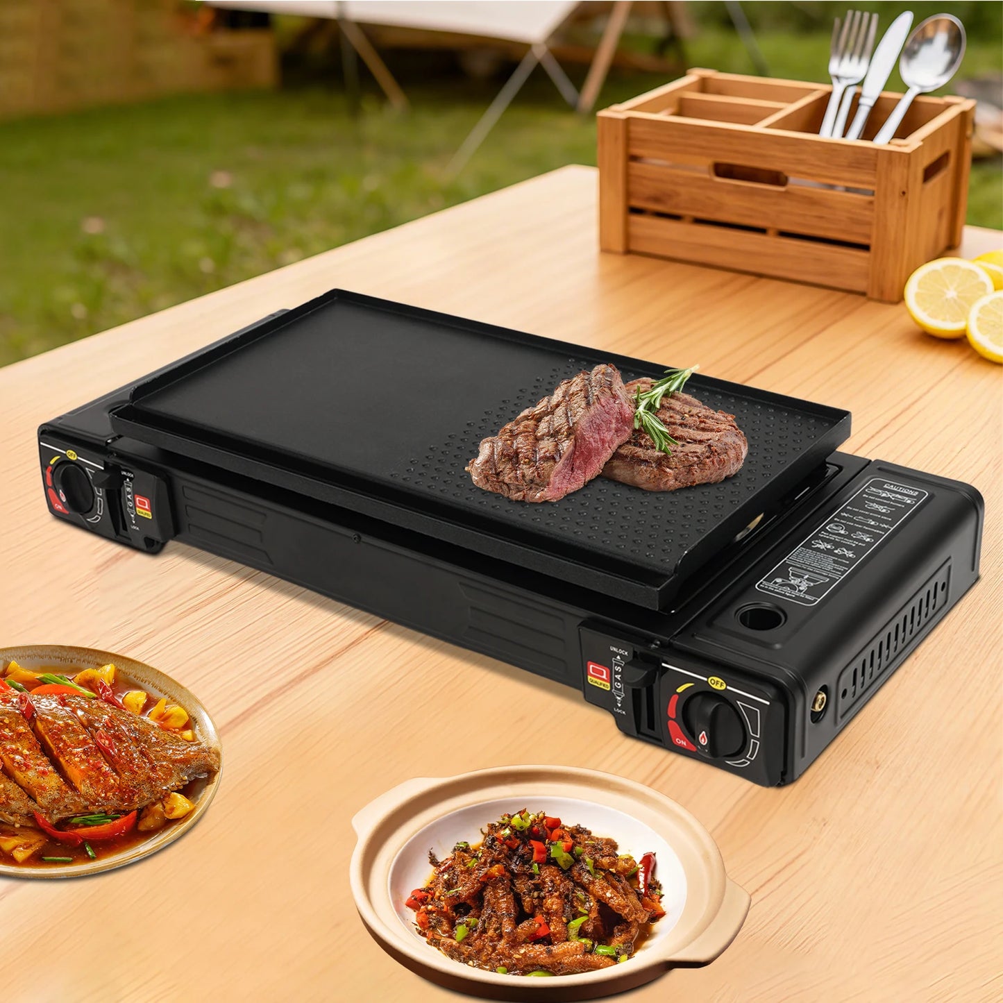Portable Double Burner Gas Stove With Piezo Ignition And Case