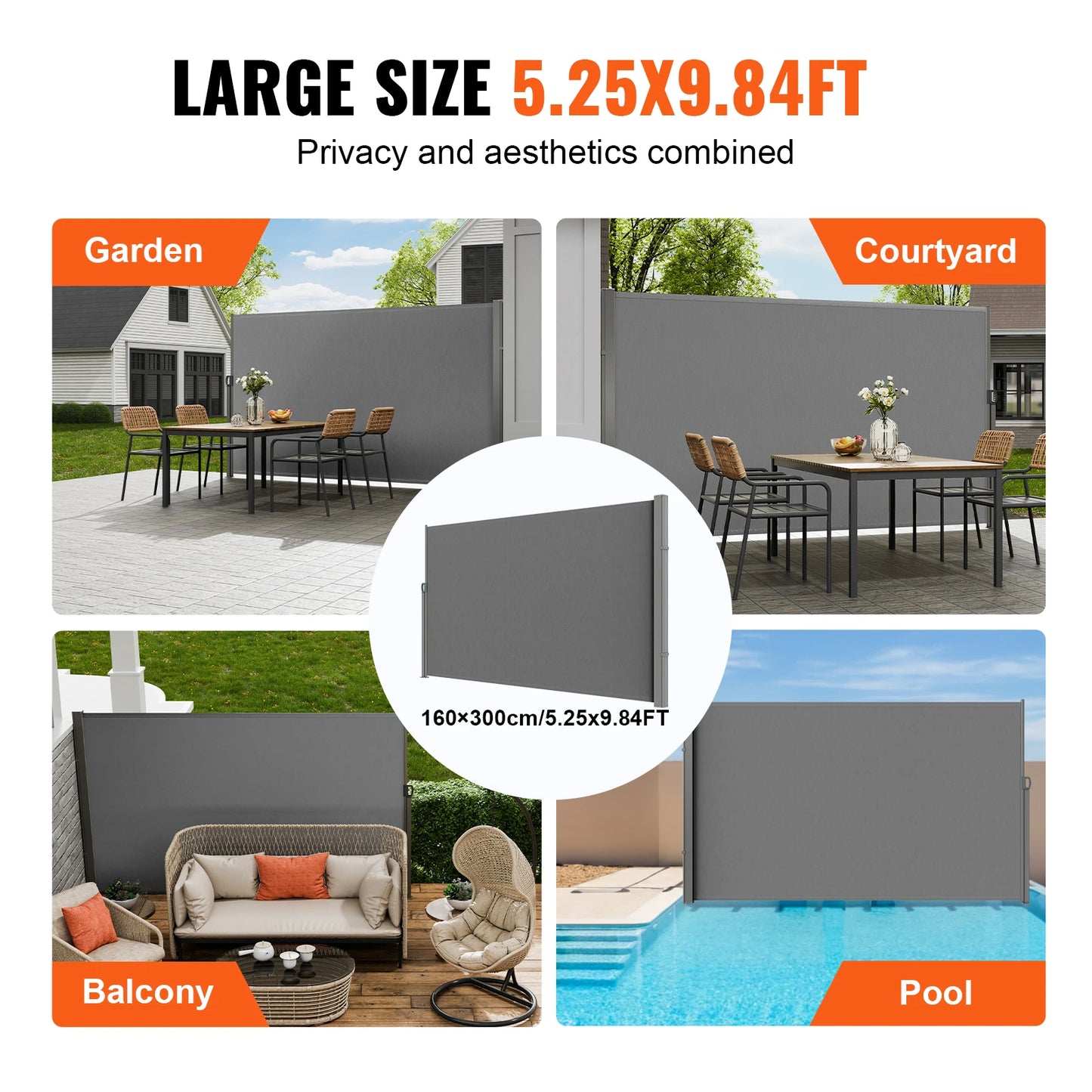 SucceBuy Retractable Polyester Patio Privacy Screen Awning