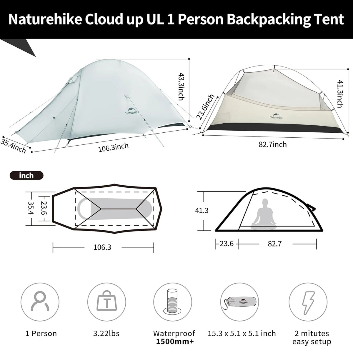 Naturehike Ultralight Double Layer Waterproof Backpacking Tent for Hiking