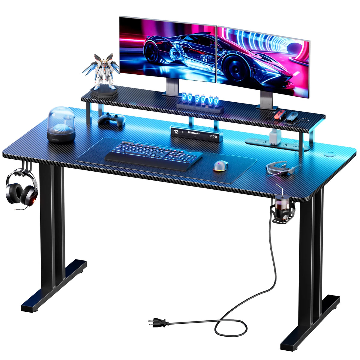 NEBMAAX RGB Gaming Desk With LED Lights And Power Strip