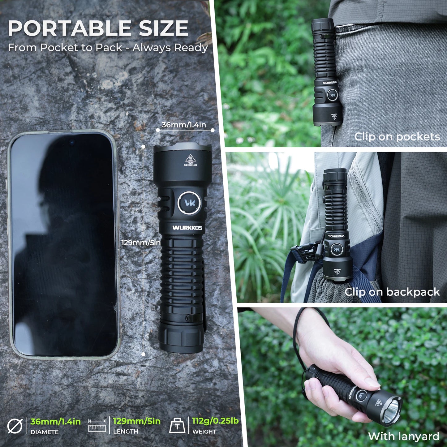 Wurkkos TS28 Tactical Flashlight 3200 Lumens Rechargeable USB C Light