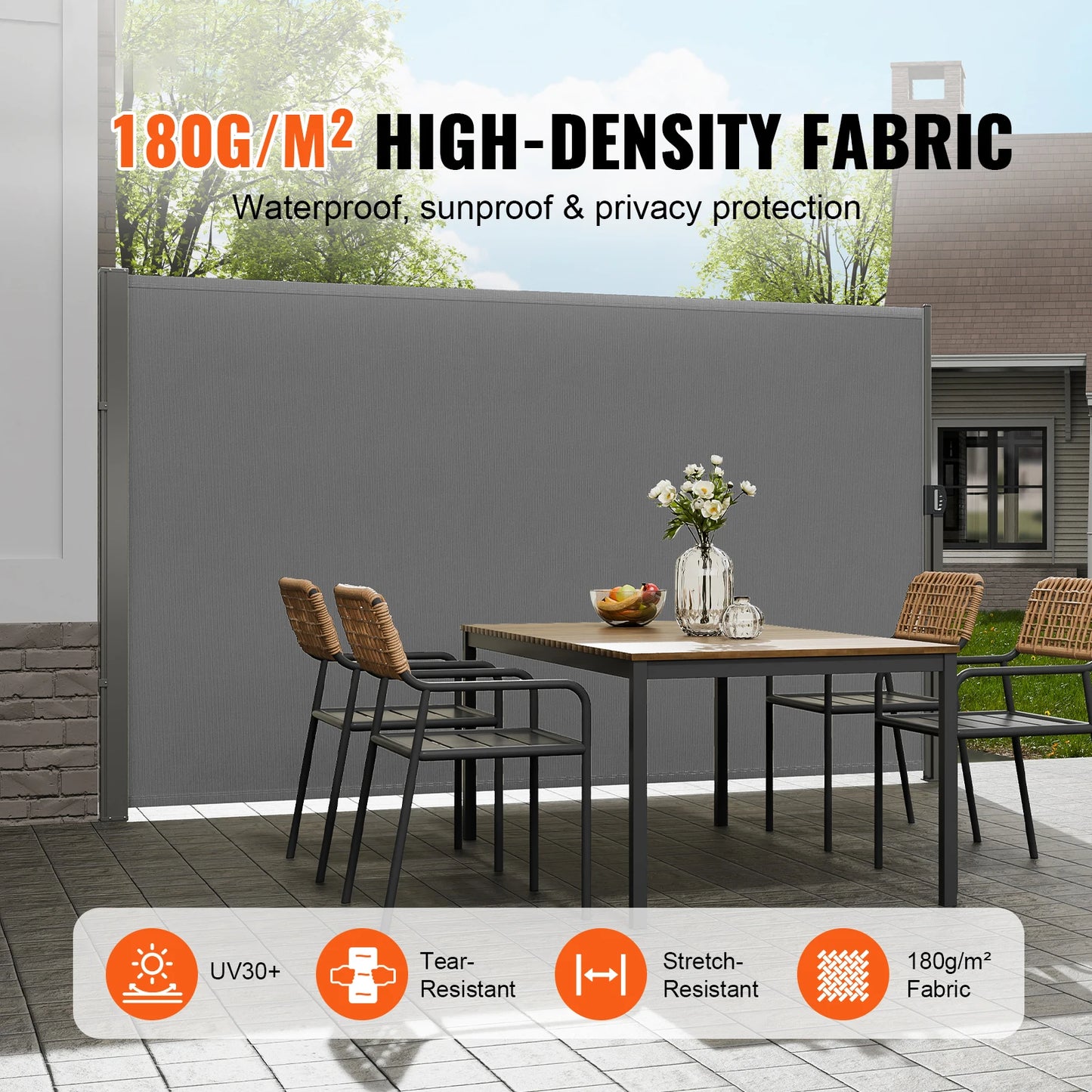 SucceBuy Retractable Polyester Patio Privacy Screen Awning