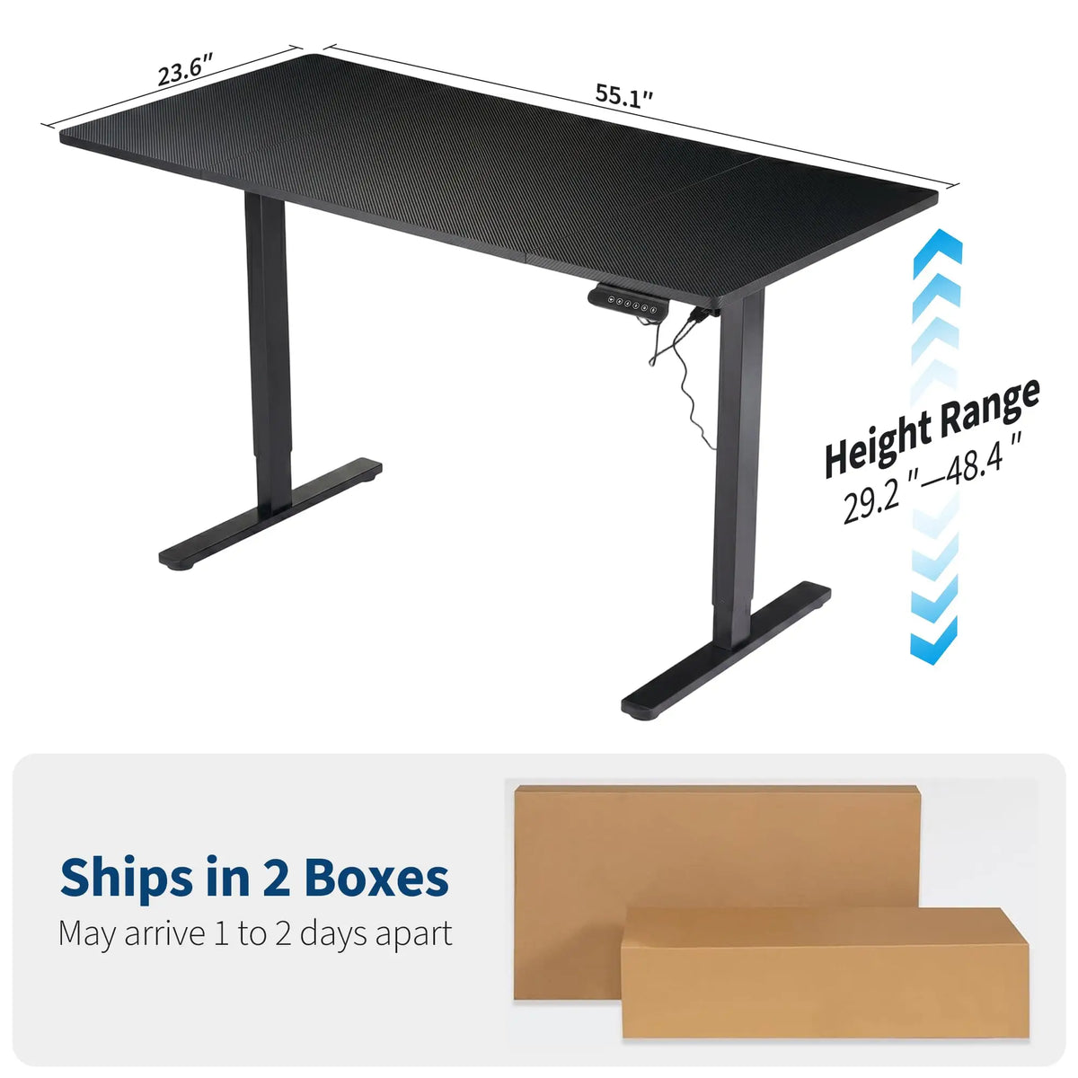 55x27.6 Inch Height Adjustable Electric Standing Desk Gaming Table Large Black Computer Workstation with Smooth Lift System US Standard Black White