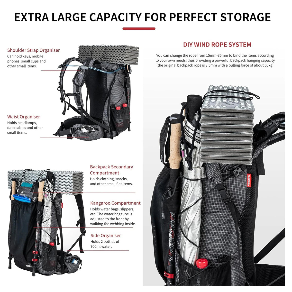 Naturehike Outdoor Hiking Backpack With Waterproof Rain Cover