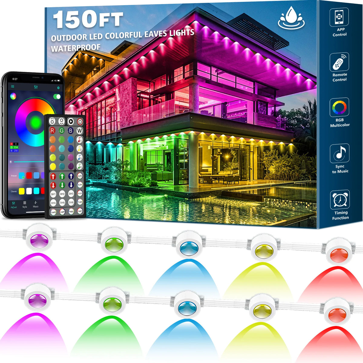 RCUICA Smart RGB Permanent Outdoor Roof Lights With App Control