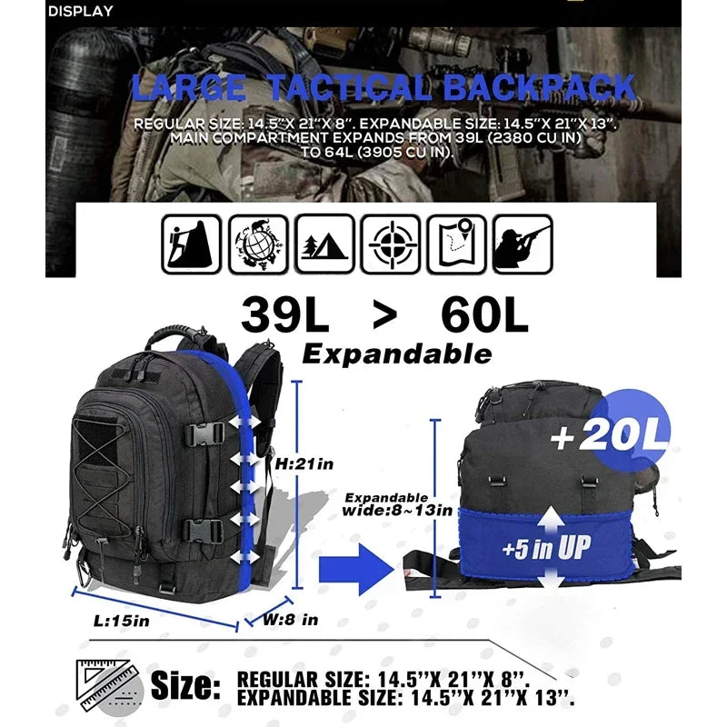 Water Resistant Nylon Tactical Backpack For Outdoor Hiking Travel