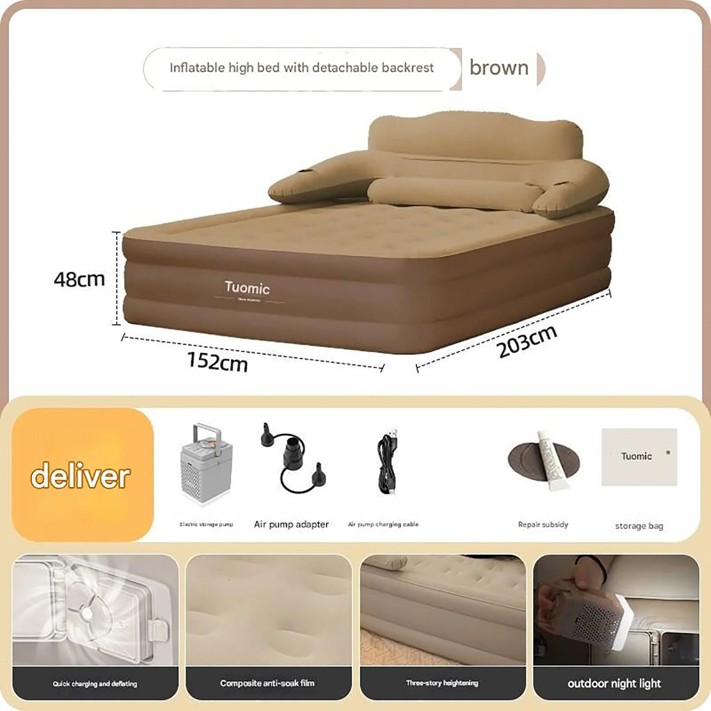 2 Person Built In Pump Camping Mattress PVC Inflatable Thickened Design