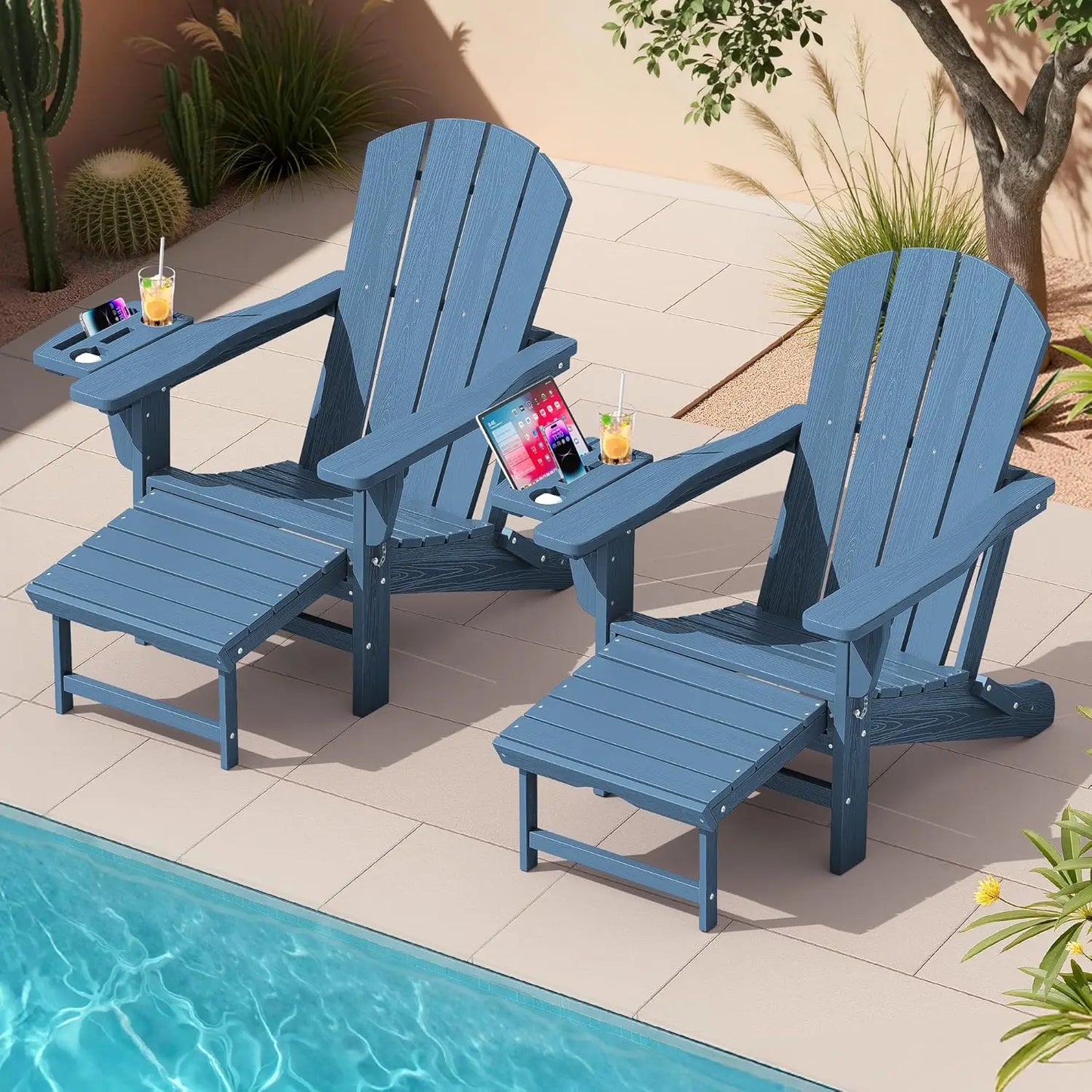 Adjustable Folding 4-in-1 Adirondack Chair with Footrest, HDPE Foldable Recliner & Pull-Out Ottoman, Custom