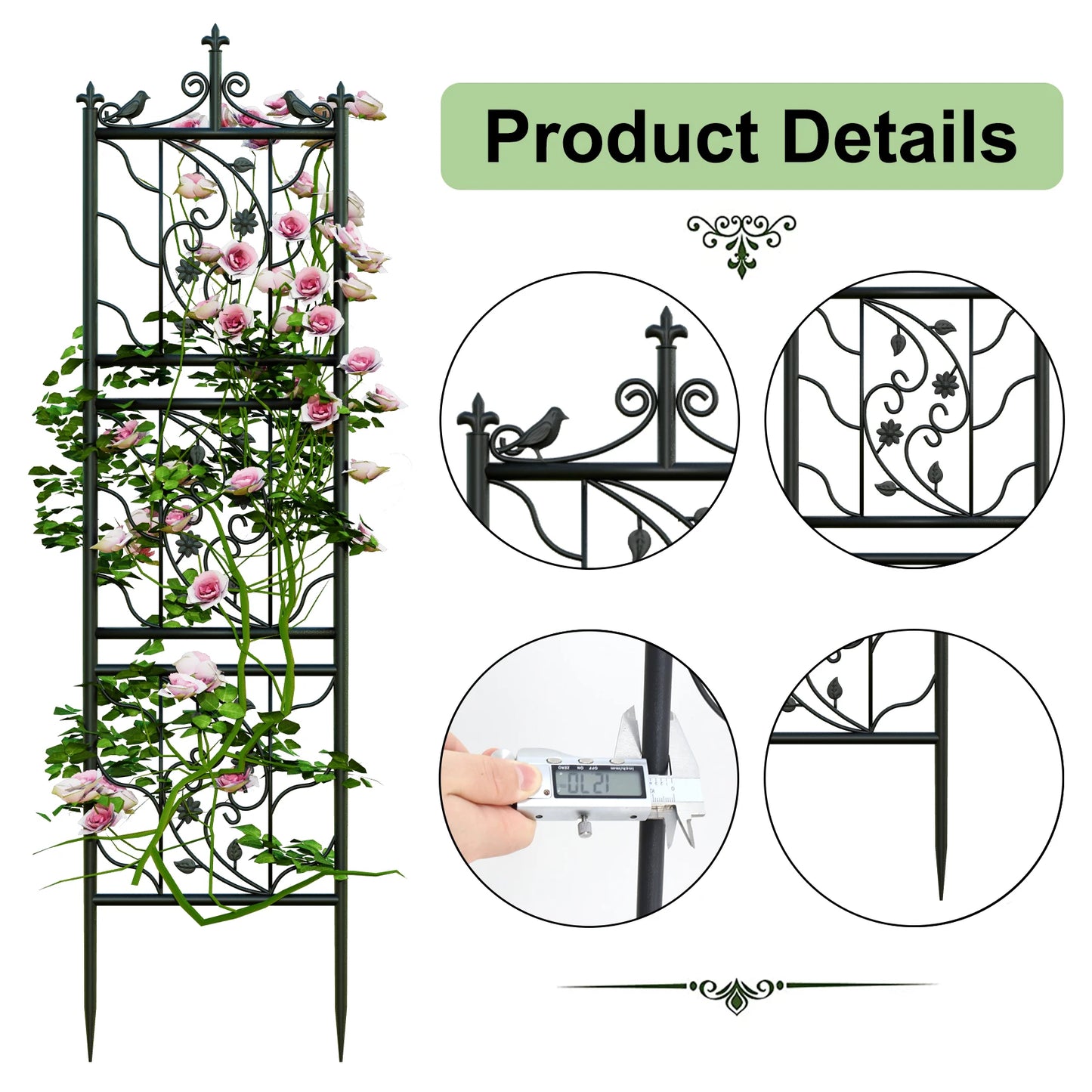 Thick Metal Garden Trellis Bird Leaf Grid Fence Panel