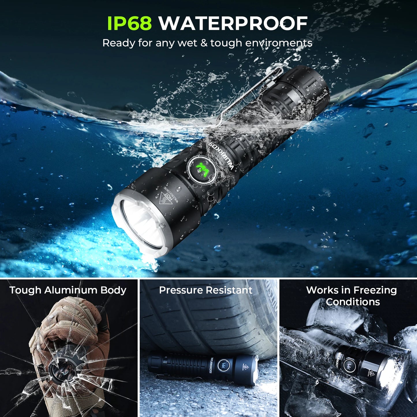 Wurkkos TS28 Tactical Flashlight 3200 Lumens Rechargeable USB C Light