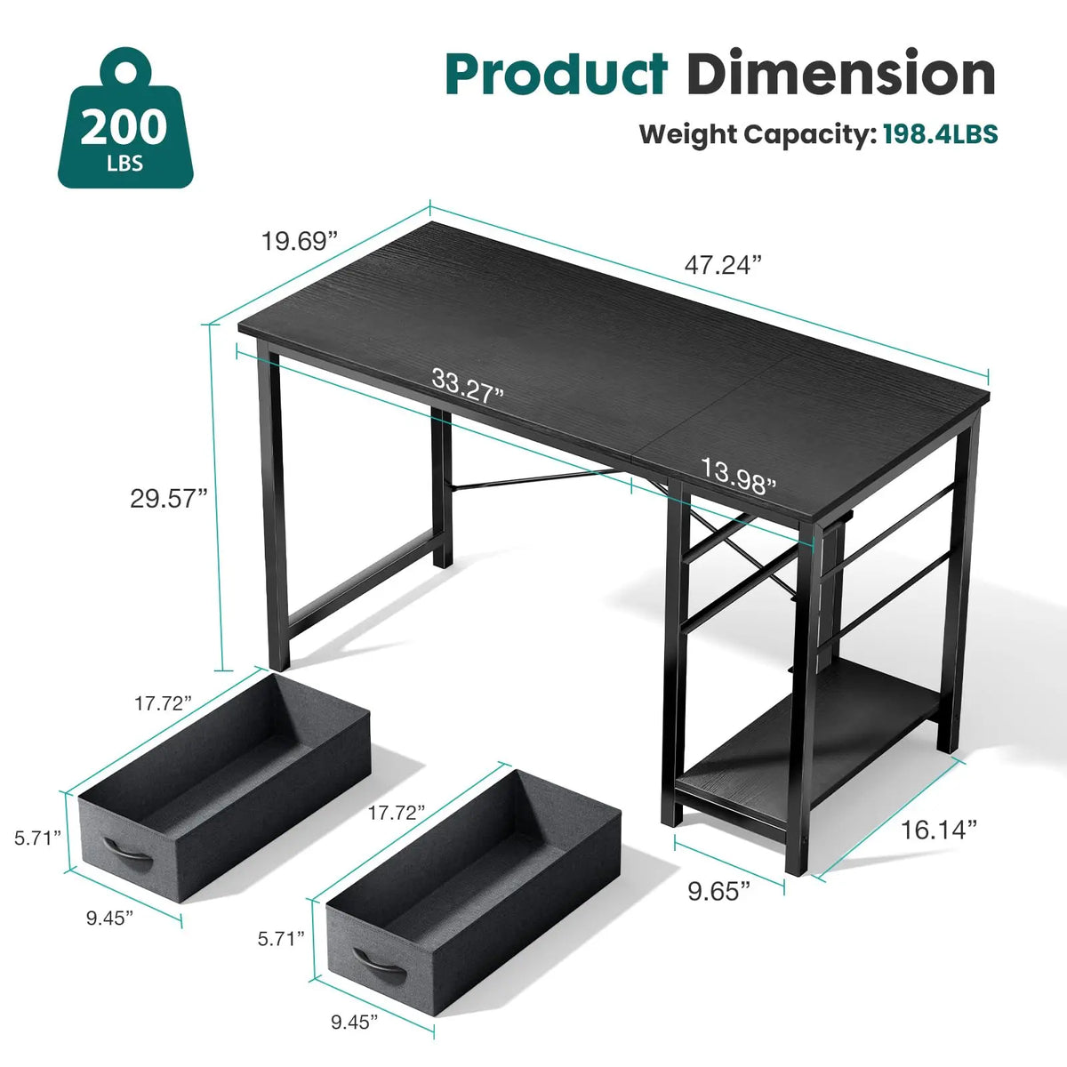 JHK Modern Computer Desk With Two Drawers For Home Office