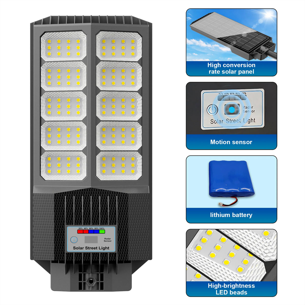 Solar LED Street Lights With Motion Sensor And Remote Control