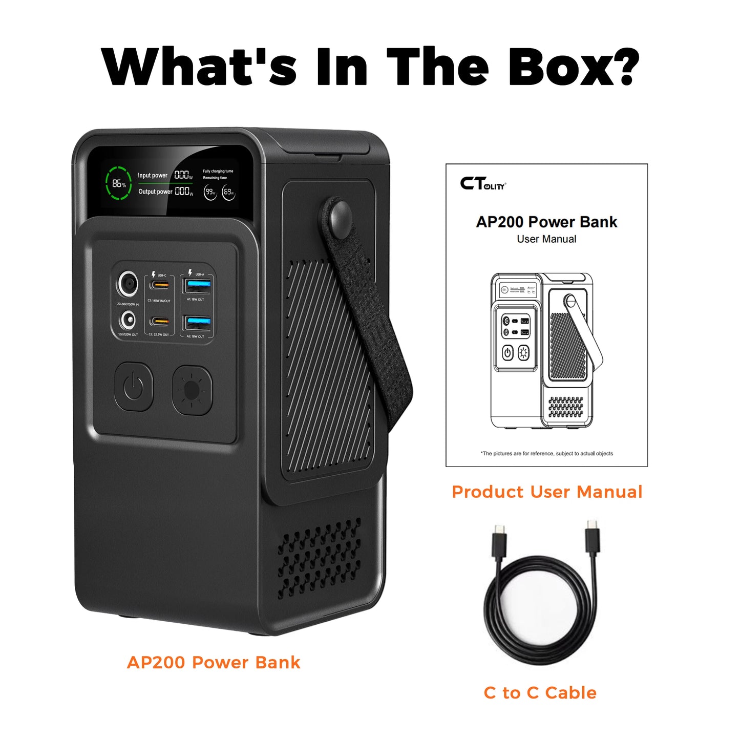 CTOLITY 200W Power Station Camping 192Wh Lifepo4 Power Bank 60000mAh Portable Charger Battery Emergency Power USB TYPE-C Port