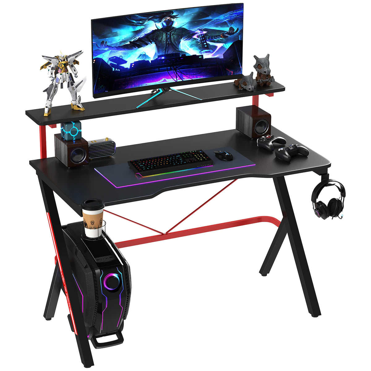 HOMCOM Racing Gaming Desk With Monitor Shelf And Cup Holder