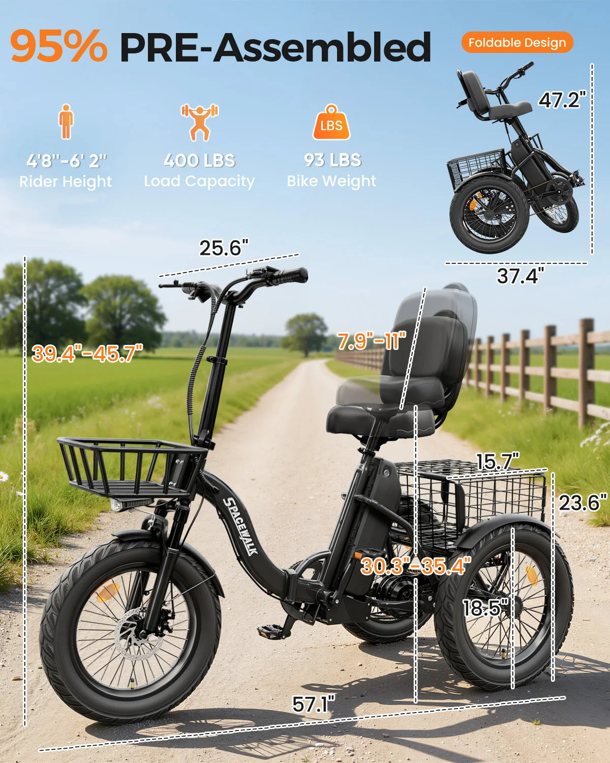 Spacewalk 1200W Electric Trike For Adults Featuring 60 Mile Range