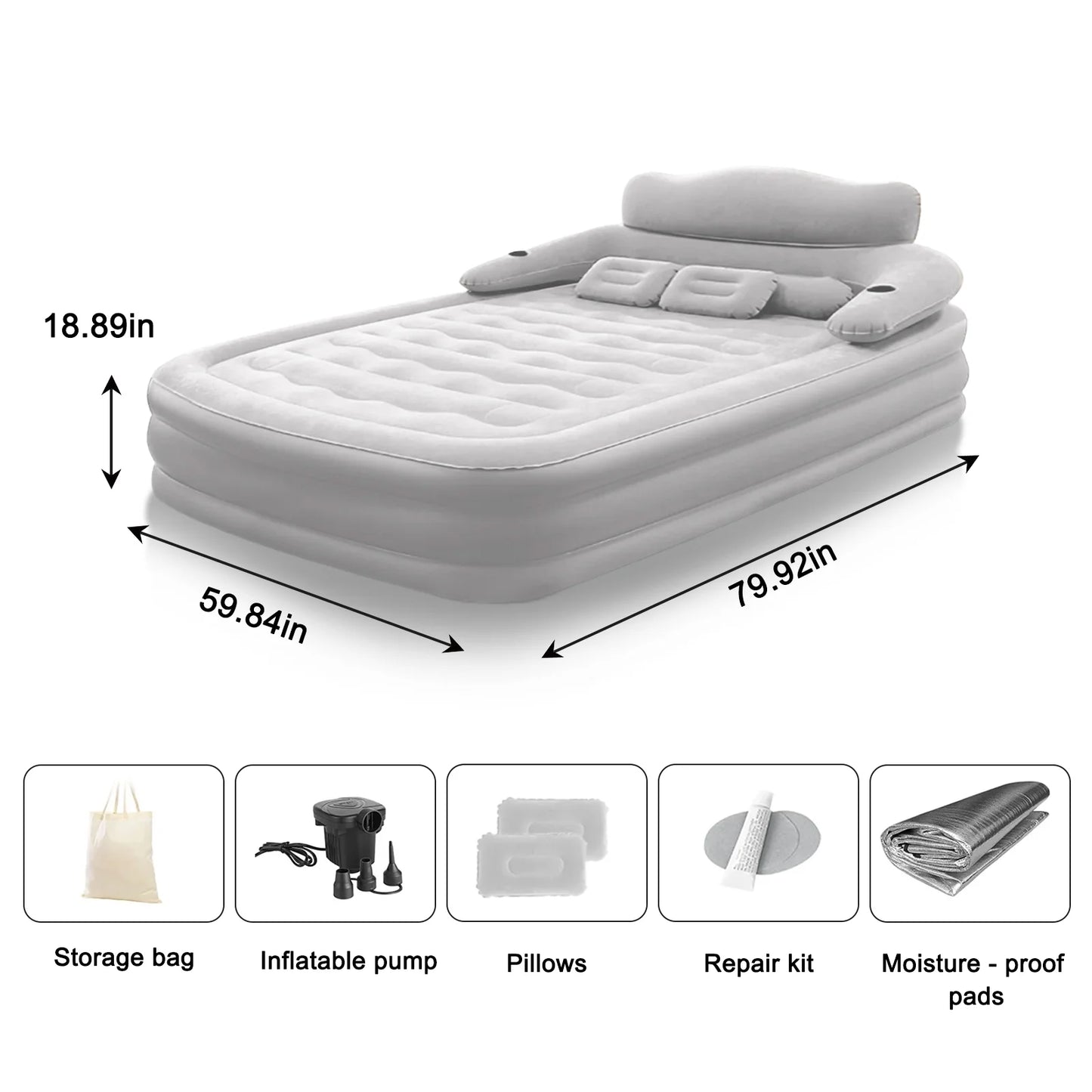 2 Person Built In Pump Camping Mattress PVC Inflatable Thickened Design