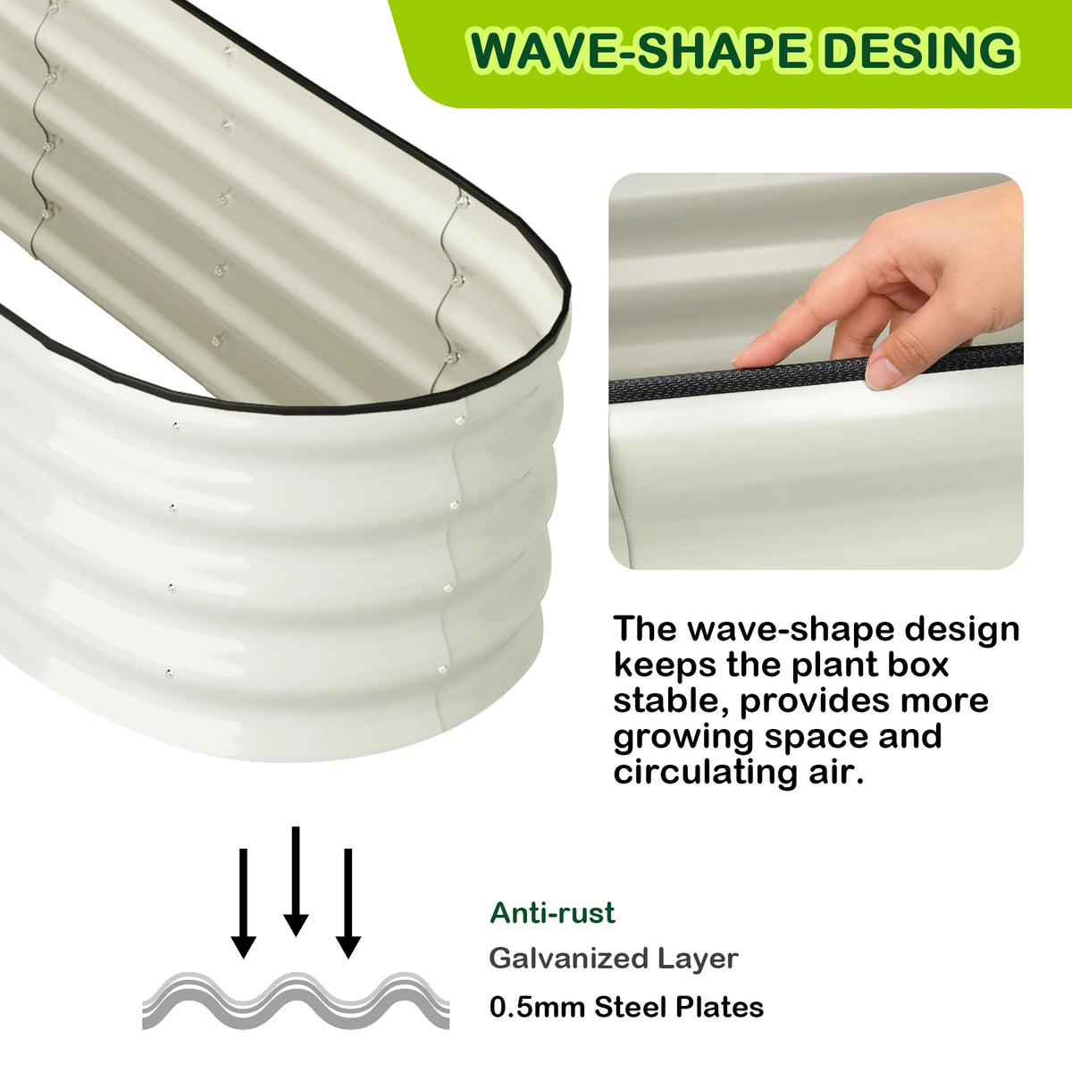 HiMiss Oval Galvanized Steel Raised Garden Bed Planter