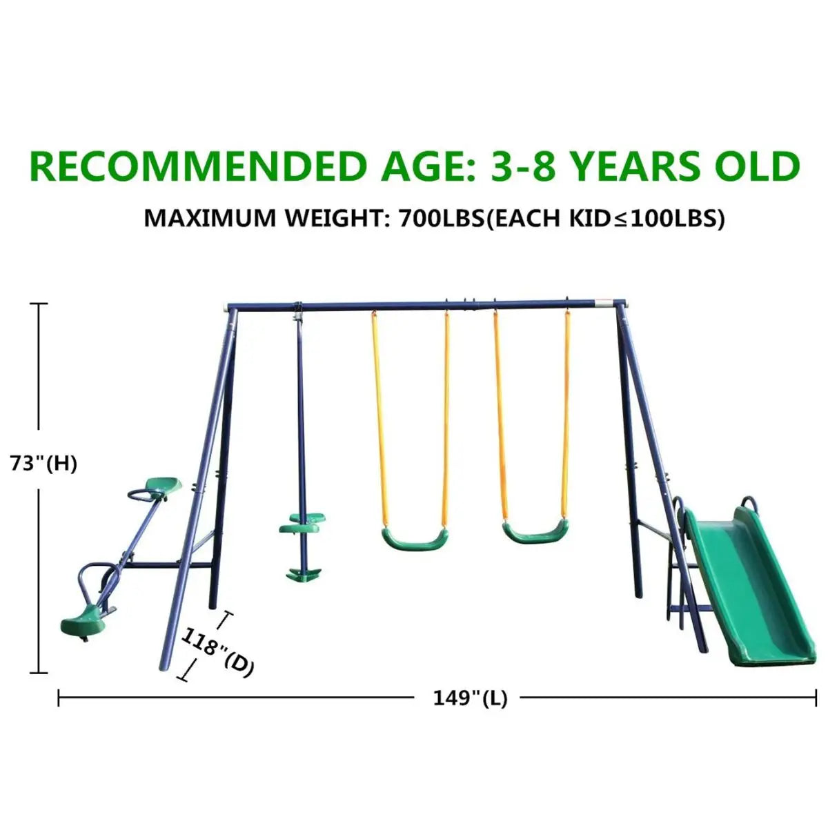 Backyard Swing Set With Seesaw, Slide, Belt Swing And Glider