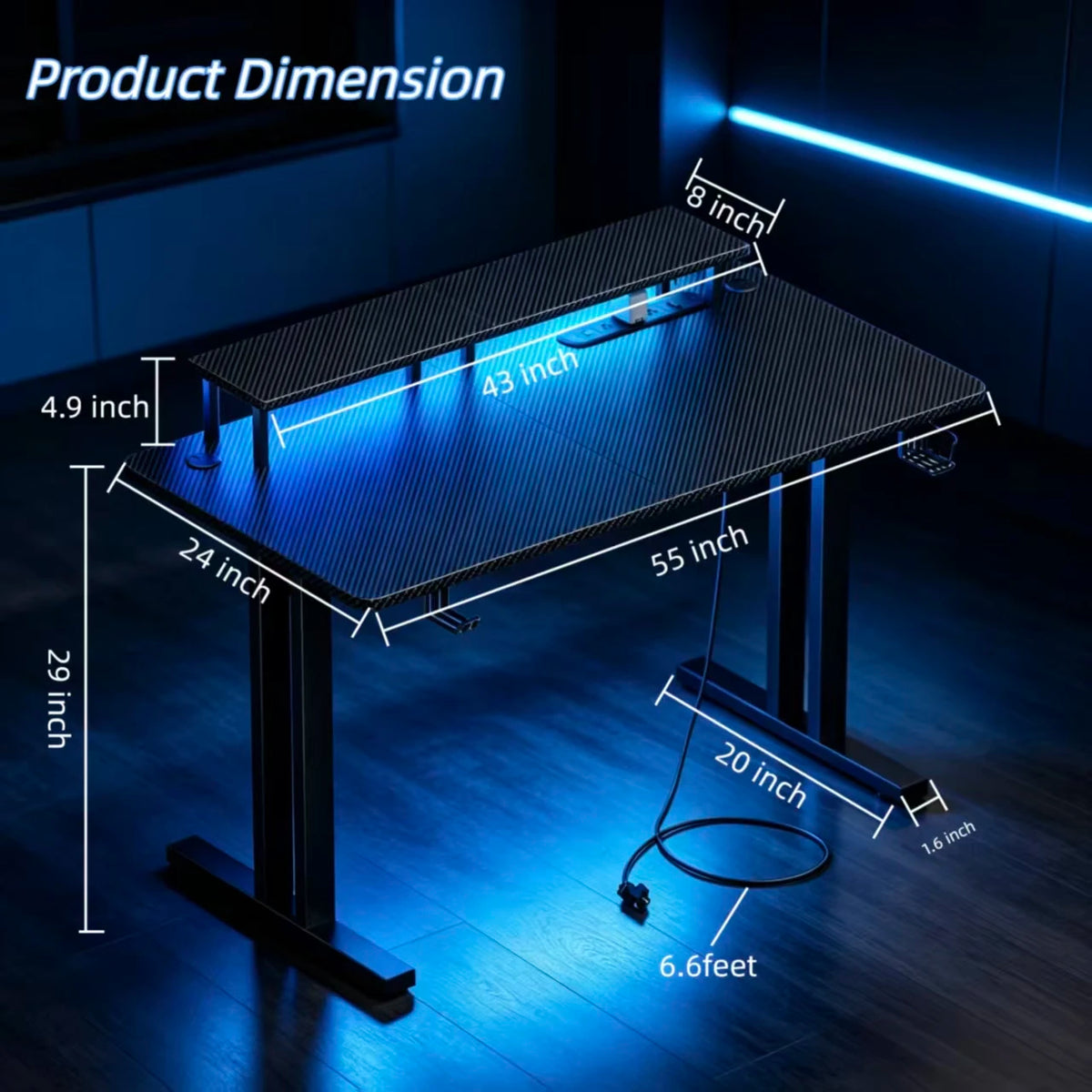 NEBMAAX RGB Gaming Desk With LED Lights And Power Strip
