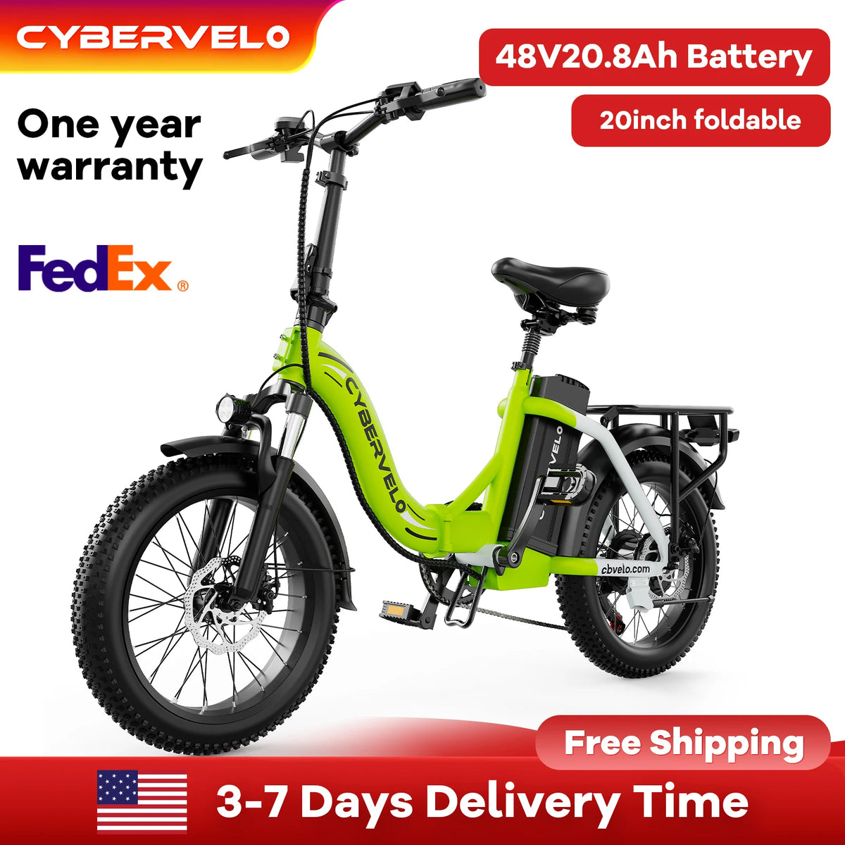Cybervelo 1000W Electric Bike With 48V Removable Battery