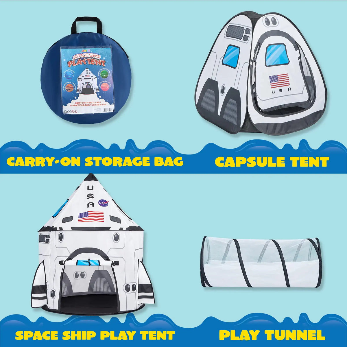 Joyfy Rocket Ship Play Tent Set With Tunnel For Kids