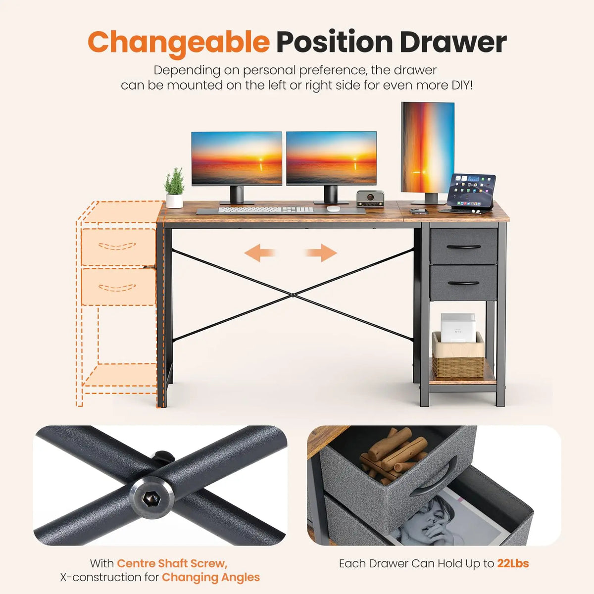 JHK Modern Computer Desk With Two Drawers For Home Office