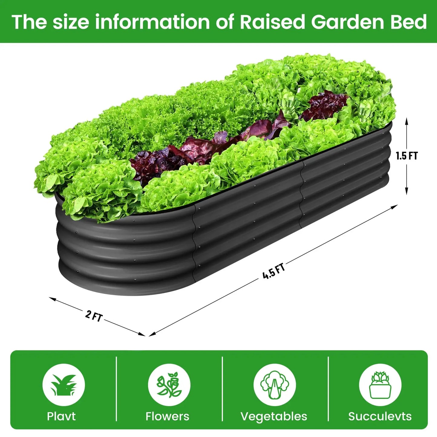 HiMISS Galvanized Steel Oval Raised Garden Bed Planter