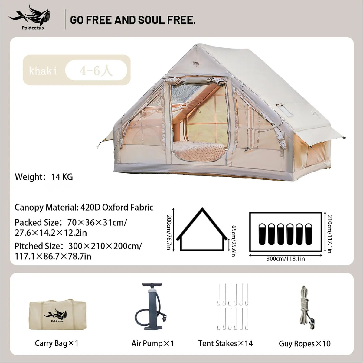 Pakicetus Inflatable Camping Tent Waterproof Portable Outdoor Shelter