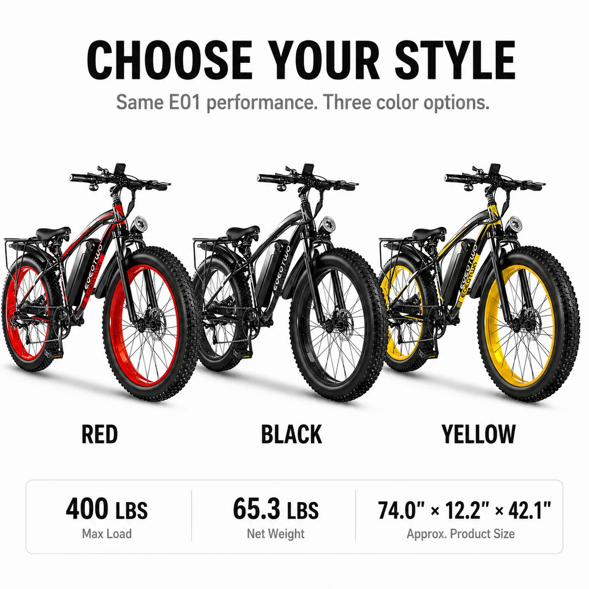 EOEOTWO Electric Fat Tire Bike With Long Range Performance