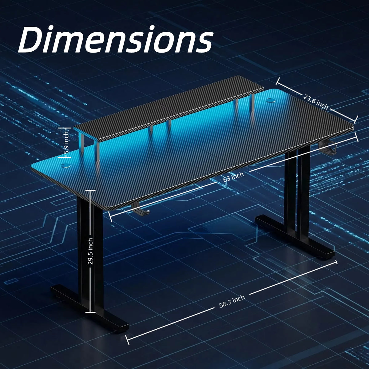 NEBMAAX RGB Gaming Desk With LED Lights And Monitor Stand