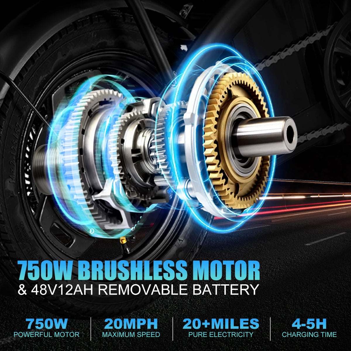 T5 Lightweight Folding Electric Bike for Adults 48V 750W Peak Power 20MPH 18-22 Miles Range 14Inch Disc Brake Commuter E-bike