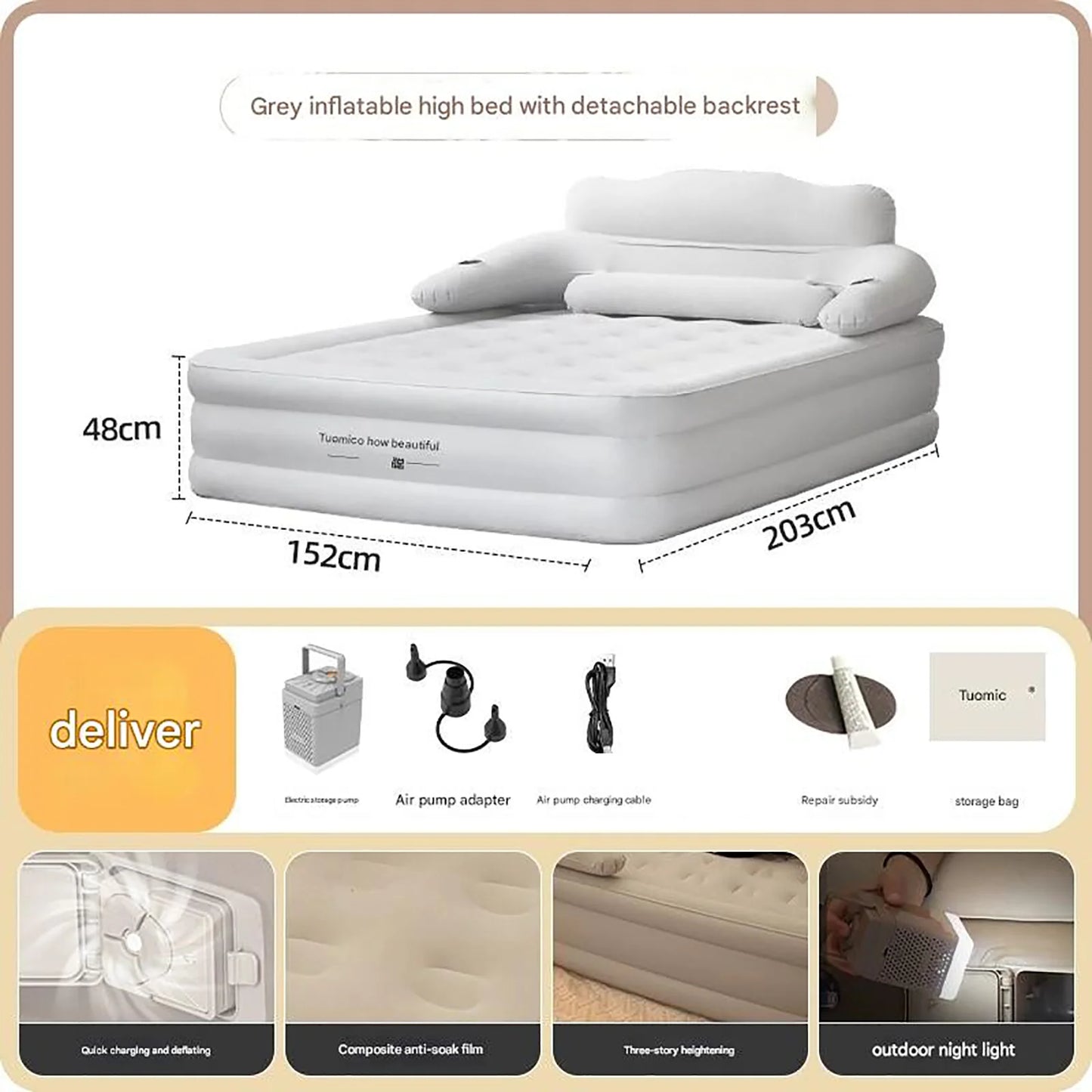 2 Person Built In Pump Camping Mattress PVC Inflatable Thickened Design