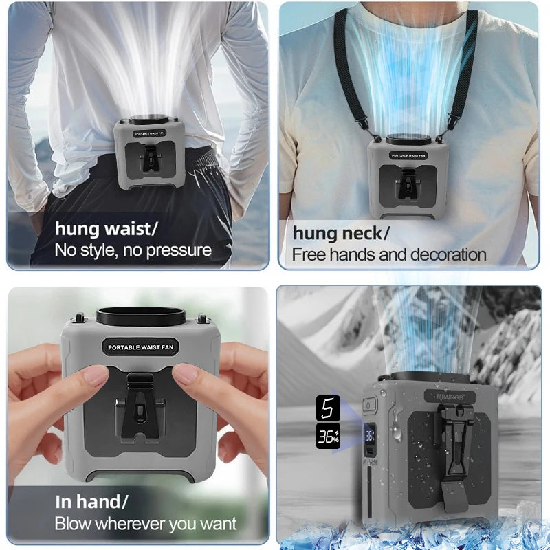 Portable Rechargeable Neck And Waist Clip Cooling Fan