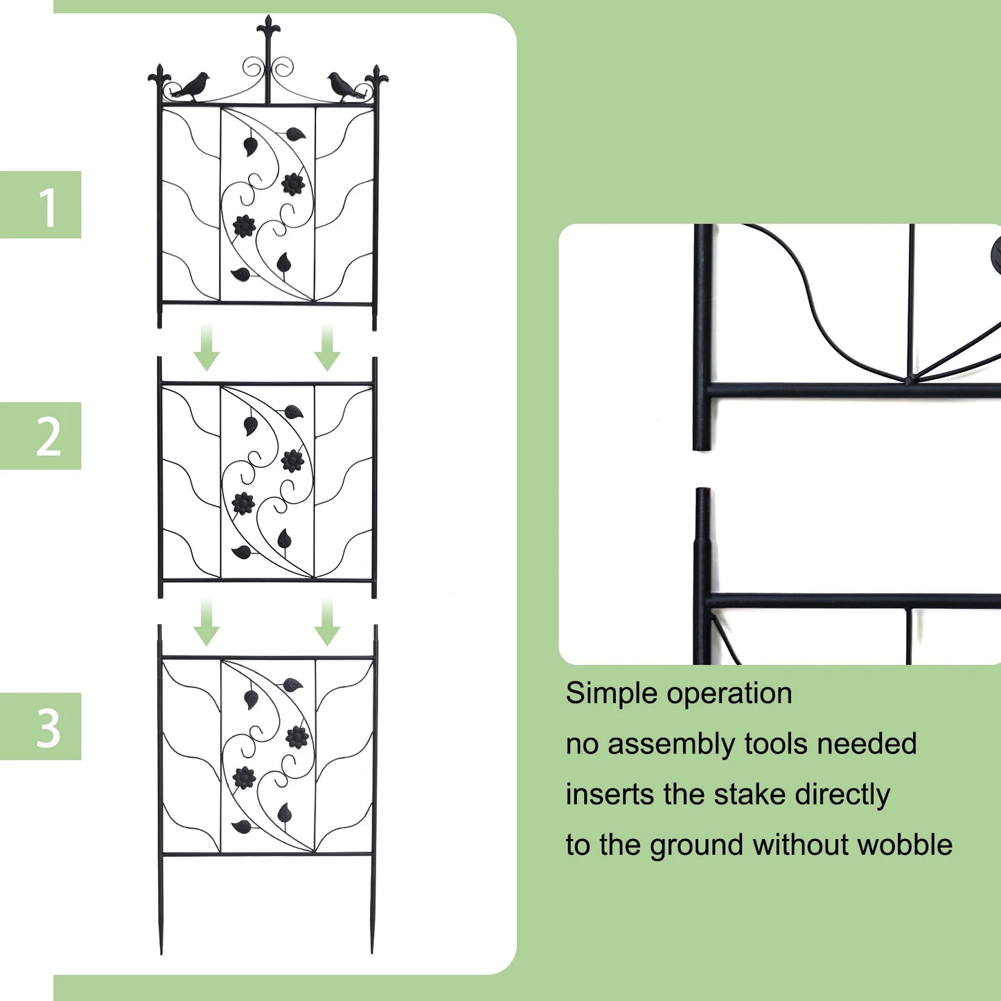 Thick Metal Garden Trellis Bird Leaf Grid Fence Panel