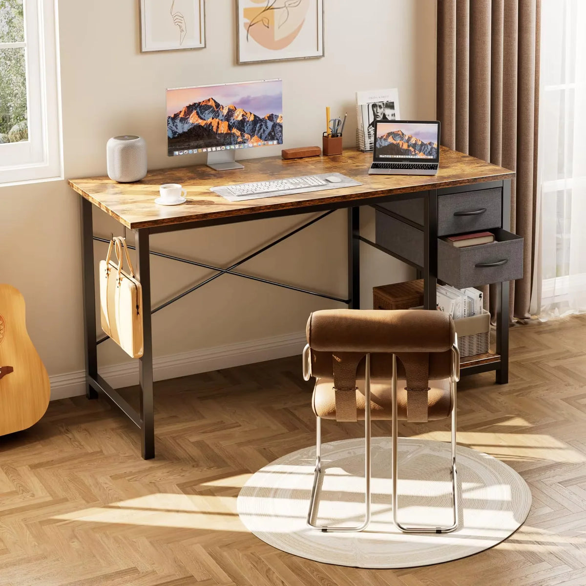JHK Modern Computer Desk With Two Drawers For Home Office