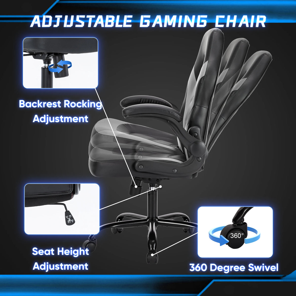 JHK Ergonomic Gaming Chair With Flip Up Armrests Adjustable Height