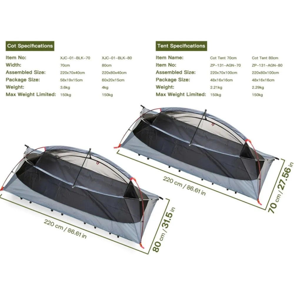 Night Cat 1 Person Elevated Camping Cot Tent 4 Modes Convertible Off-Ground Tent Waterproof Outdoor Mesh Inner Tent Camping Hiking Cot Tent Combo with Vestibule