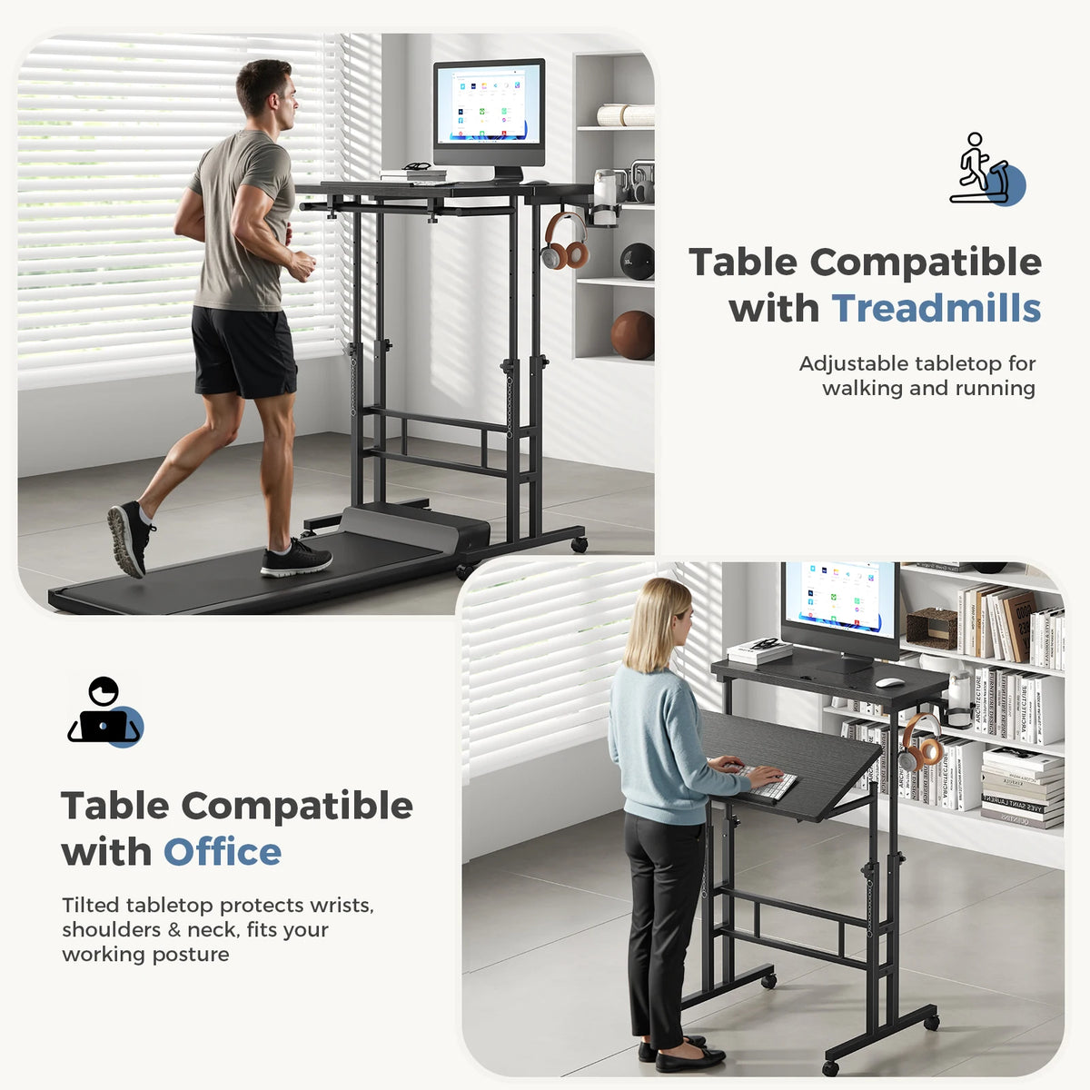 MCQ 23.6 Inch Rolling Standing Computer Desk Mobile Ergonomic Height Adjustable Computer Desk Corner Gaming Desk Gaming Table for Home Office Use Workstation